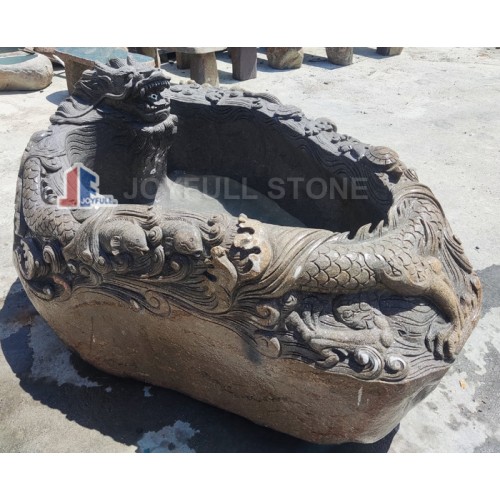 Hand-Carved Natural Stone Dragon Bowl Fountain