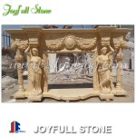 Custom galala beige marble fireplace mantels