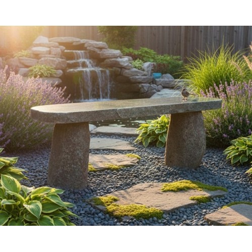 GT-091, Basalt stone bench for garden and patio