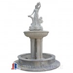 Carved white marble fountain with columns and lady sculpture for outdoor
