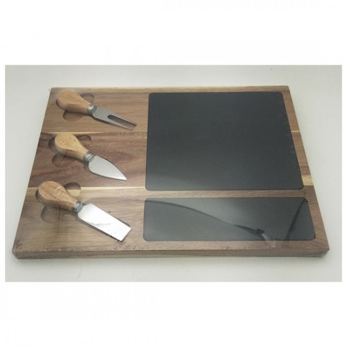 Slate cheese board with knives