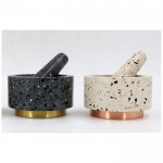 Terrazzo Stone Mortar and Pestle with Metal bottom