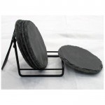 4/5/6 pieces Round Black Stone Slate Drink Coaster