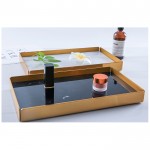 Marble tray with detachable gold metal base rectangular shape serving tray storage tray
