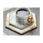 Gold marble tray white marble jewelry tray hexagonal shape