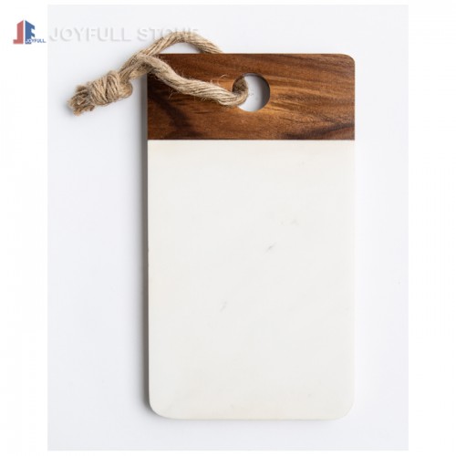 Acacia wood and white marble serving boards trays