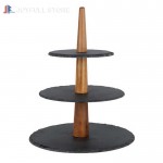 3 Tier Natural Slate Cake Stand with Wooden Pole
