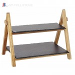 Acacia Wood and Slate Two Tier Serving Stand 2 Tier Rack Slate Boards