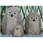 GQ-205, stone owl sculpture river stone owl family