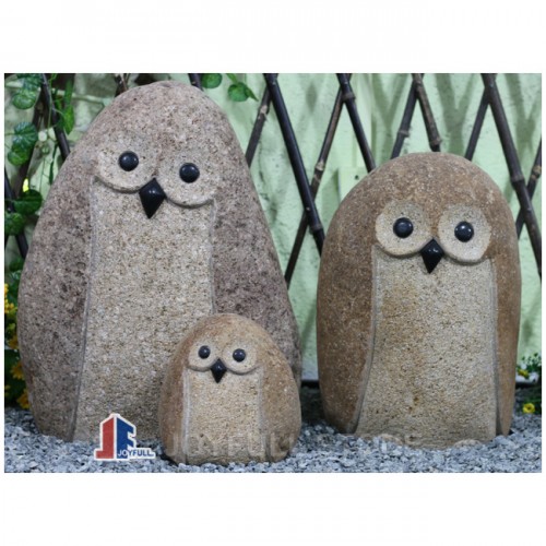 GQ-205, stone owl sculpture river stone owl family