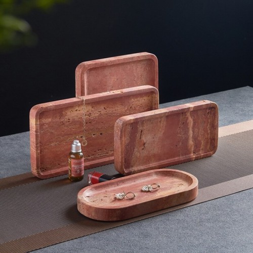 Decorative red travertine trays, oval, square, rectangular and round