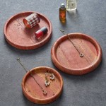 Round shape red travertine trays