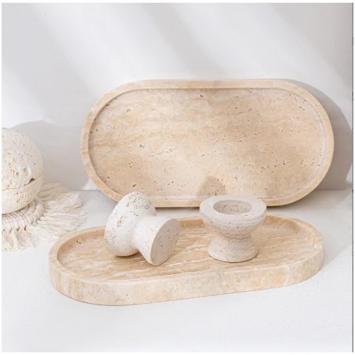 Oval shape beige travertine trays