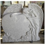 White Marble Angel Tombstone with Heart Shape and Roses