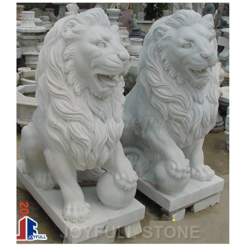 KQ-323,Elegant Carved Marble Lions in White Marble