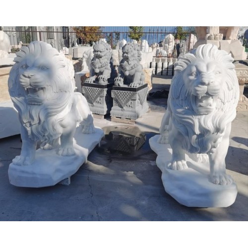 White Marble Lions Animal Sculpture, walking lions