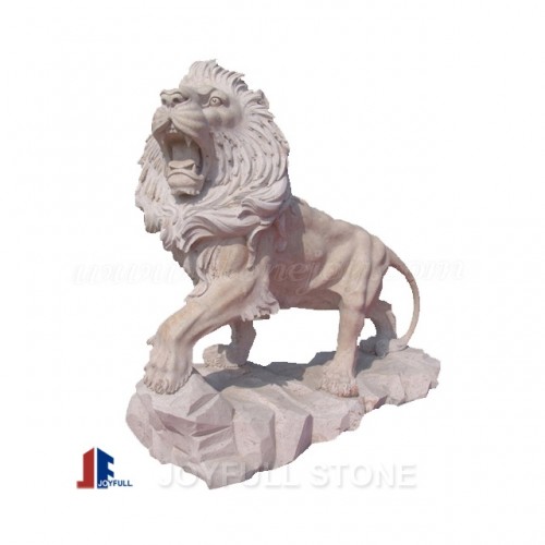 Hand-Crafted Yellow Travertine Lion Sculptures