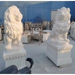 White Marble Lions Animal Sculpture, walking lions