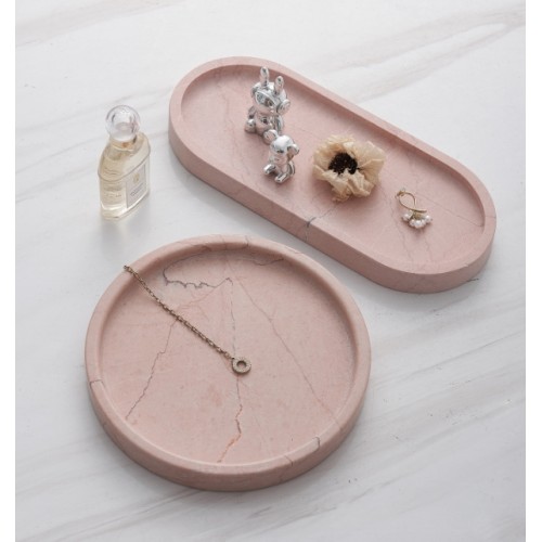 Interior decorative pink marble trays oval and round shape