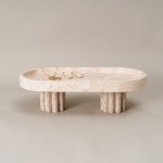 Luxury Oval Shape Travertine Trays with 2 Small Pillars