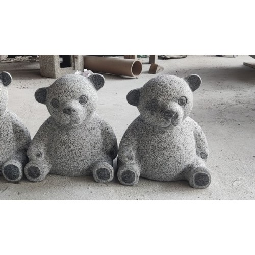 Hand-Carved Stone Teddy Bear Sculpture 