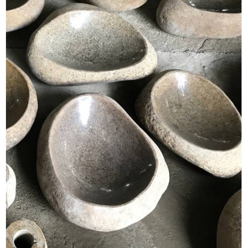 Polished Brown River Stone Shallow Basins