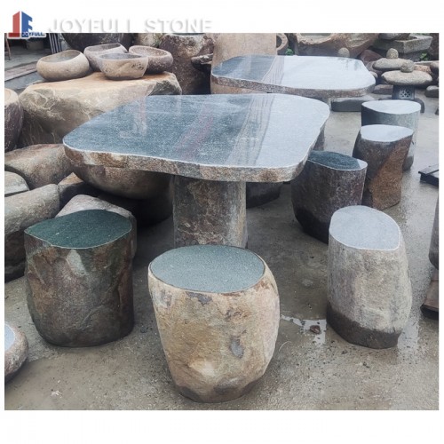 Boulder stone furniture stone table set