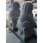 Carved Grey Granite Chinese Guardian Lion Sculptures