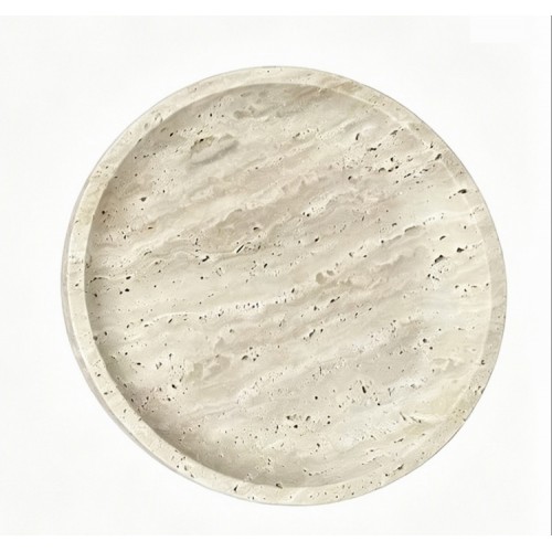 Round Travertine Tray with Curved Edge