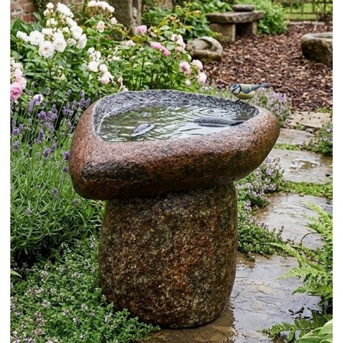GW-675, Natural stone birdbath with koi fish sculpture