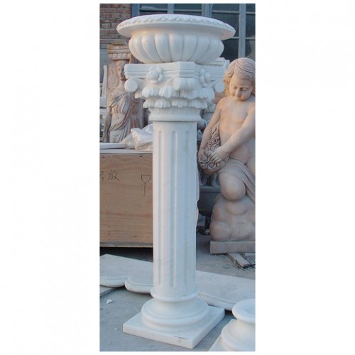 GPP-132, White marble pedestal column and flower pot