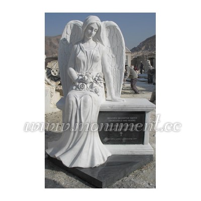 MS-038 White marble memorial angel sculpture